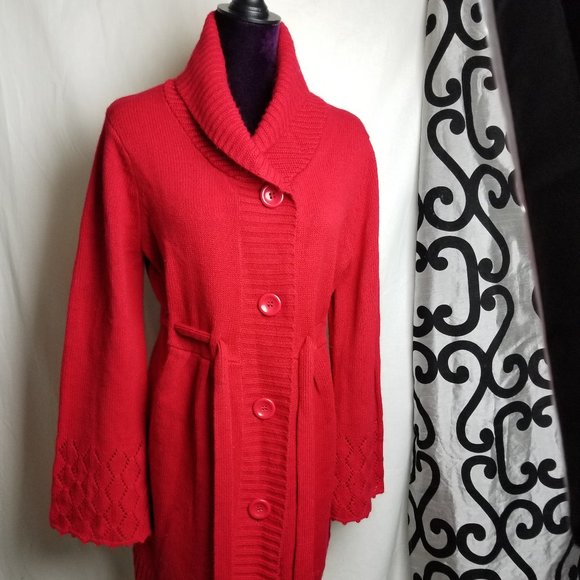 BISOU BISOU large women RED CARDIGAN SWEATER - Picture 1 of 12